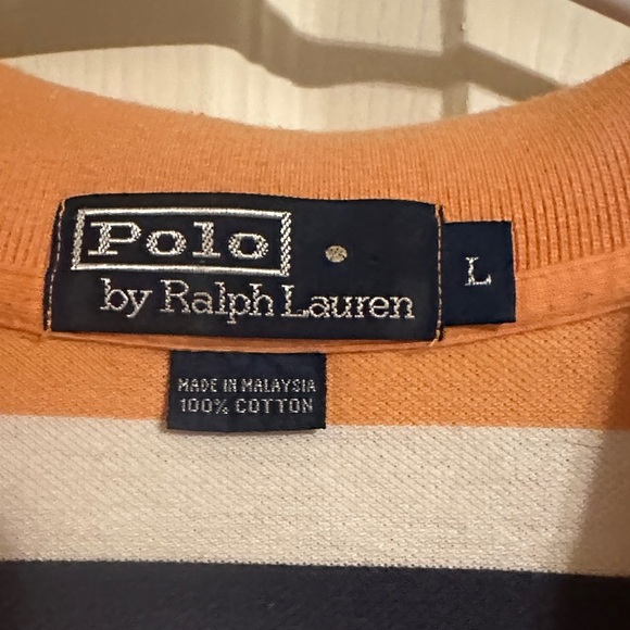 Polo by Ralph Lauren Men's Orange and White Striped Polo - Picture 3 of 4